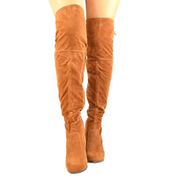 Cognac Lace Up Corset Back Over the Knee Boots - Picture 3 of 5